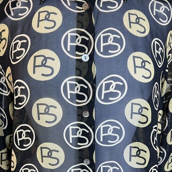 Vintage Paolo Santini Silk Blouse Black Gold Logo No Tag Measures 8 10 Medium - Picture 6 of 16